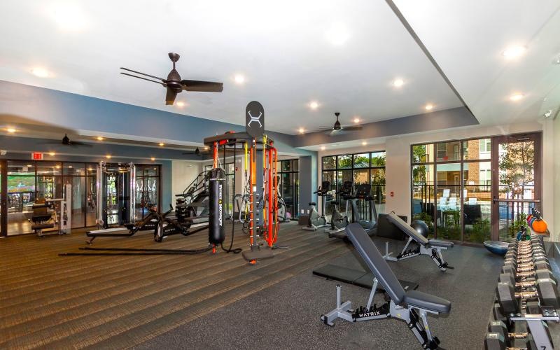 a gym with exercise equipment